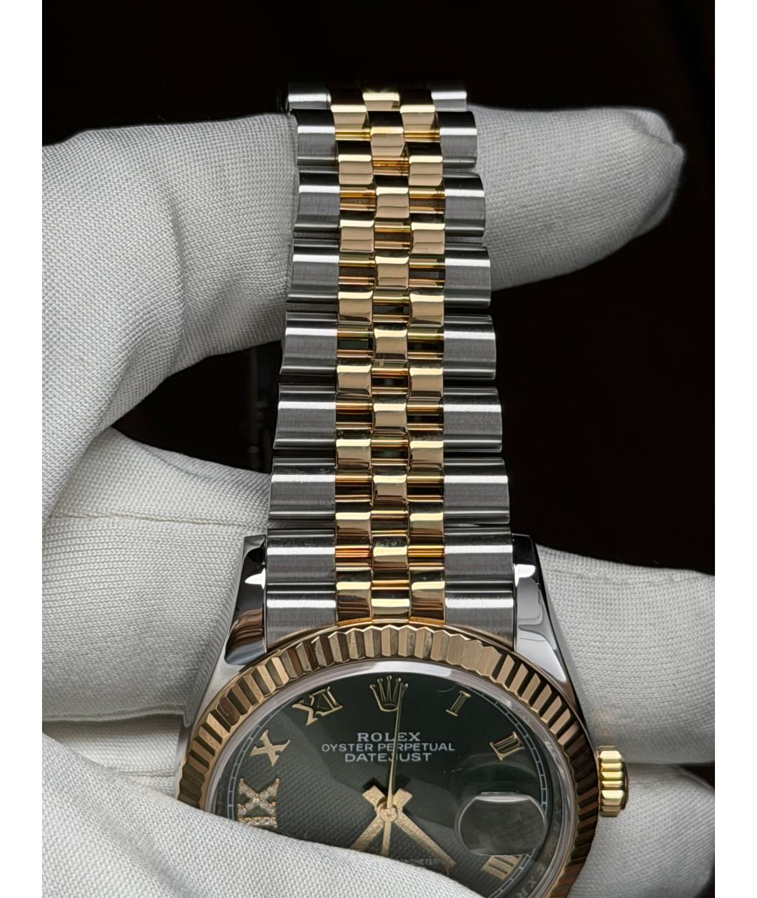 ROLEX Зеленые часы из желтого золота, фото 3