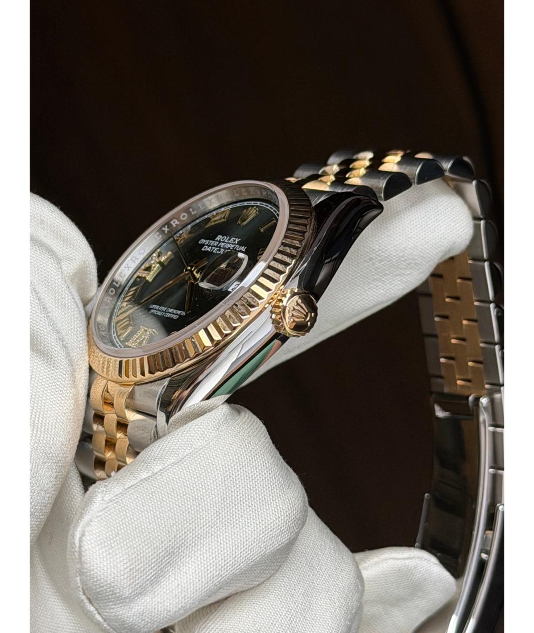 ROLEX Зеленые часы из желтого золота, фото 4