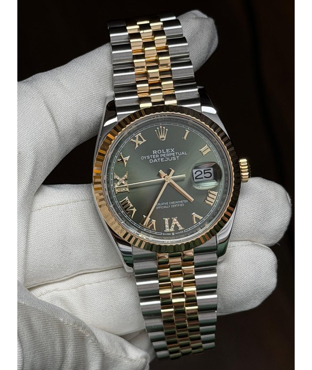 ROLEX Зеленые часы из желтого золота, фото 2