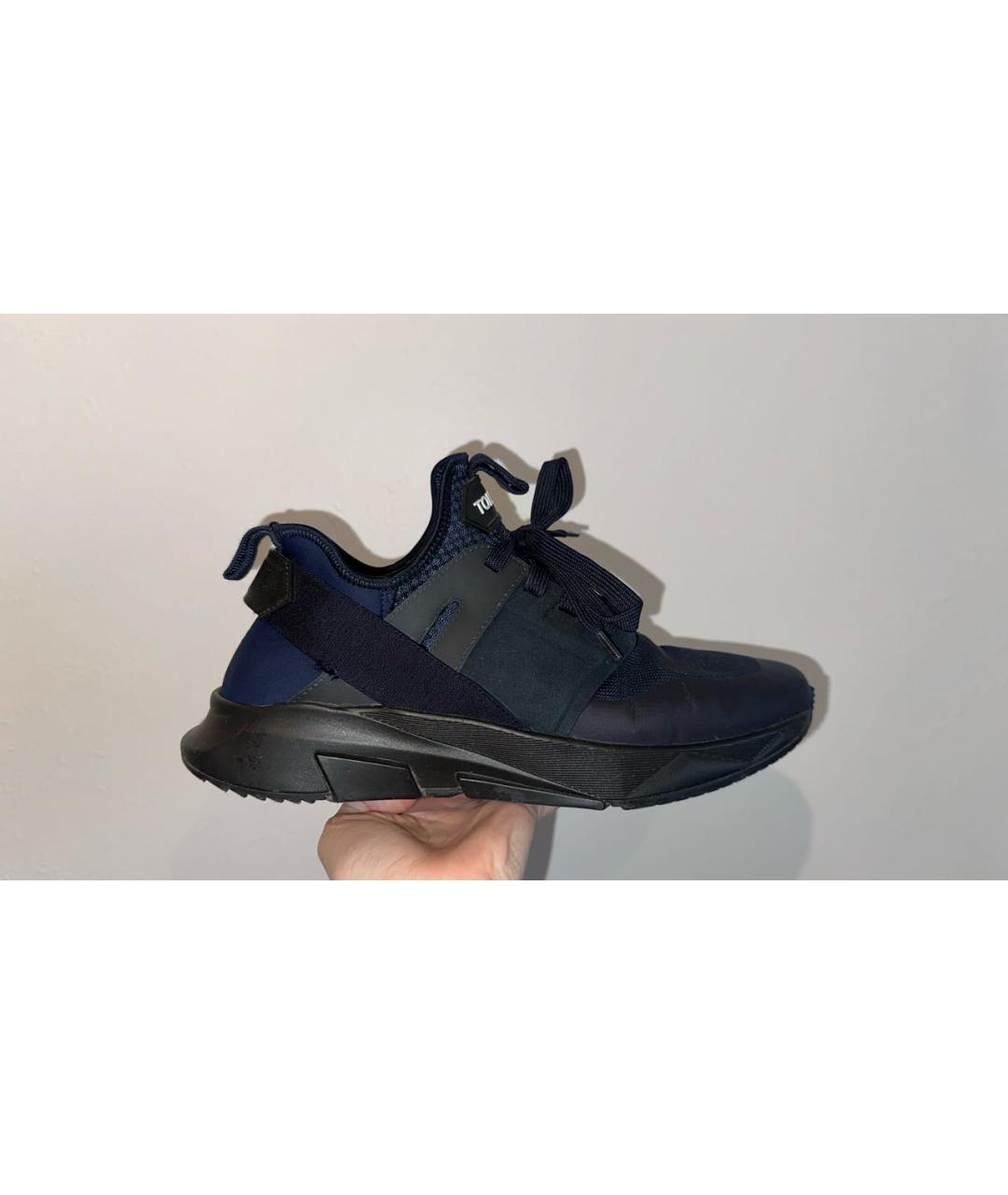 TOM FORD Темно-синие кожаные низкие кроссовки / кеды, фото 5