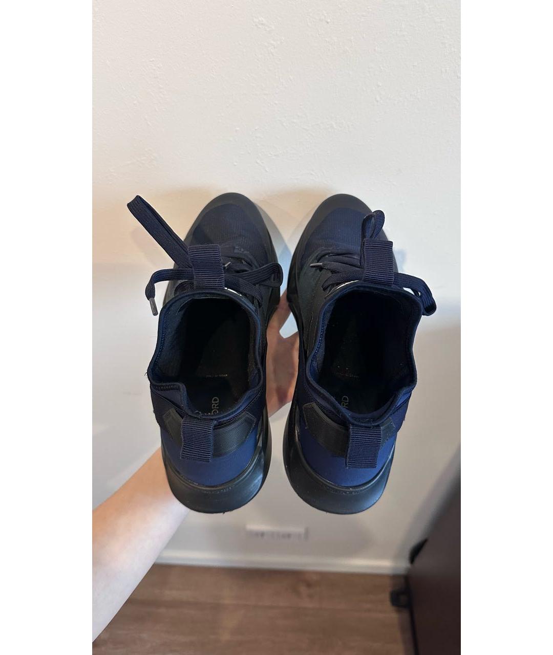 TOM FORD Темно-синие кожаные низкие кроссовки / кеды, фото 3