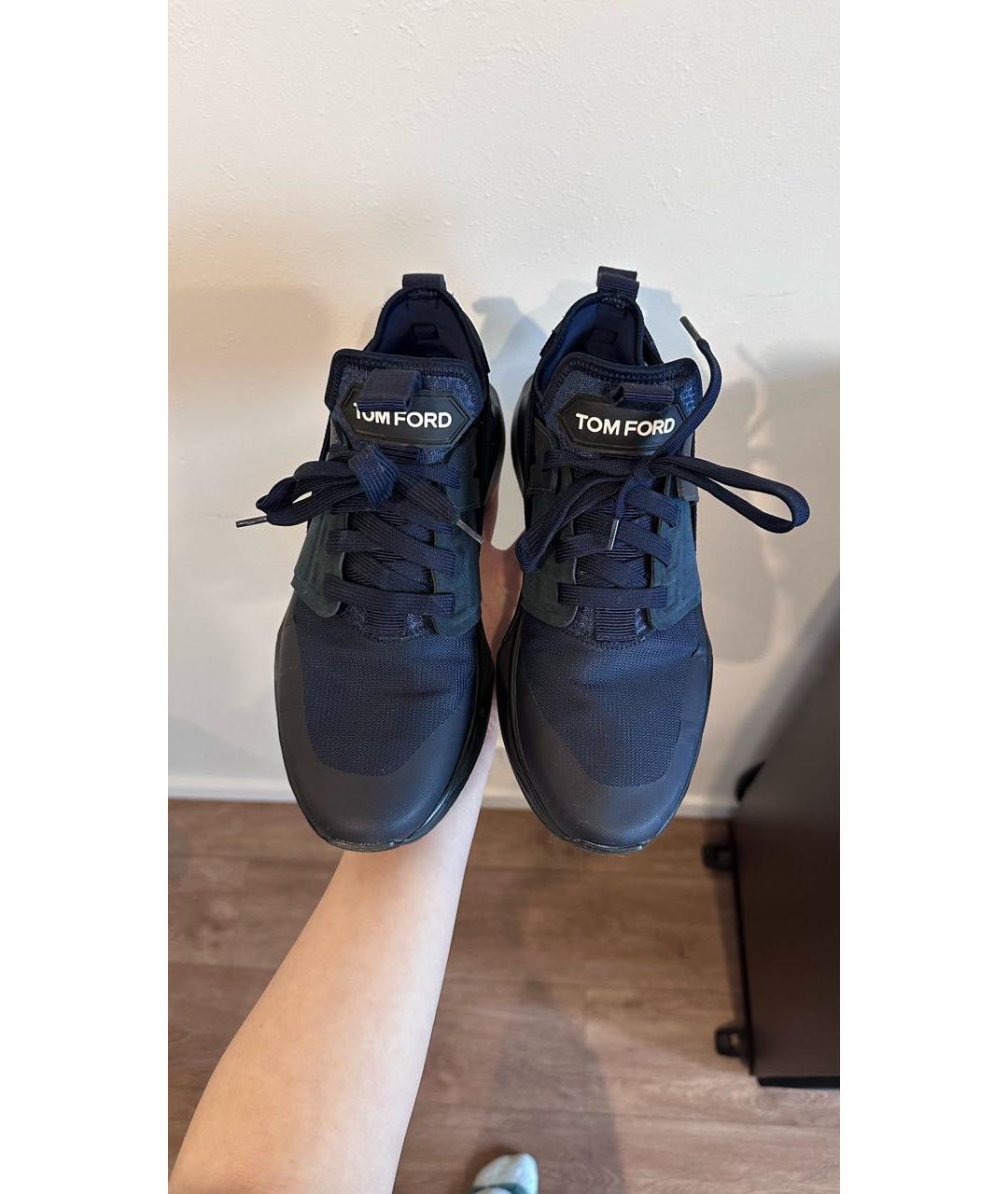 TOM FORD Темно-синие кожаные низкие кроссовки / кеды, фото 2