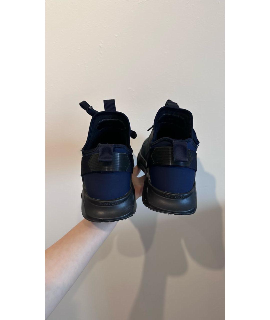 TOM FORD Темно-синие кожаные низкие кроссовки / кеды, фото 4