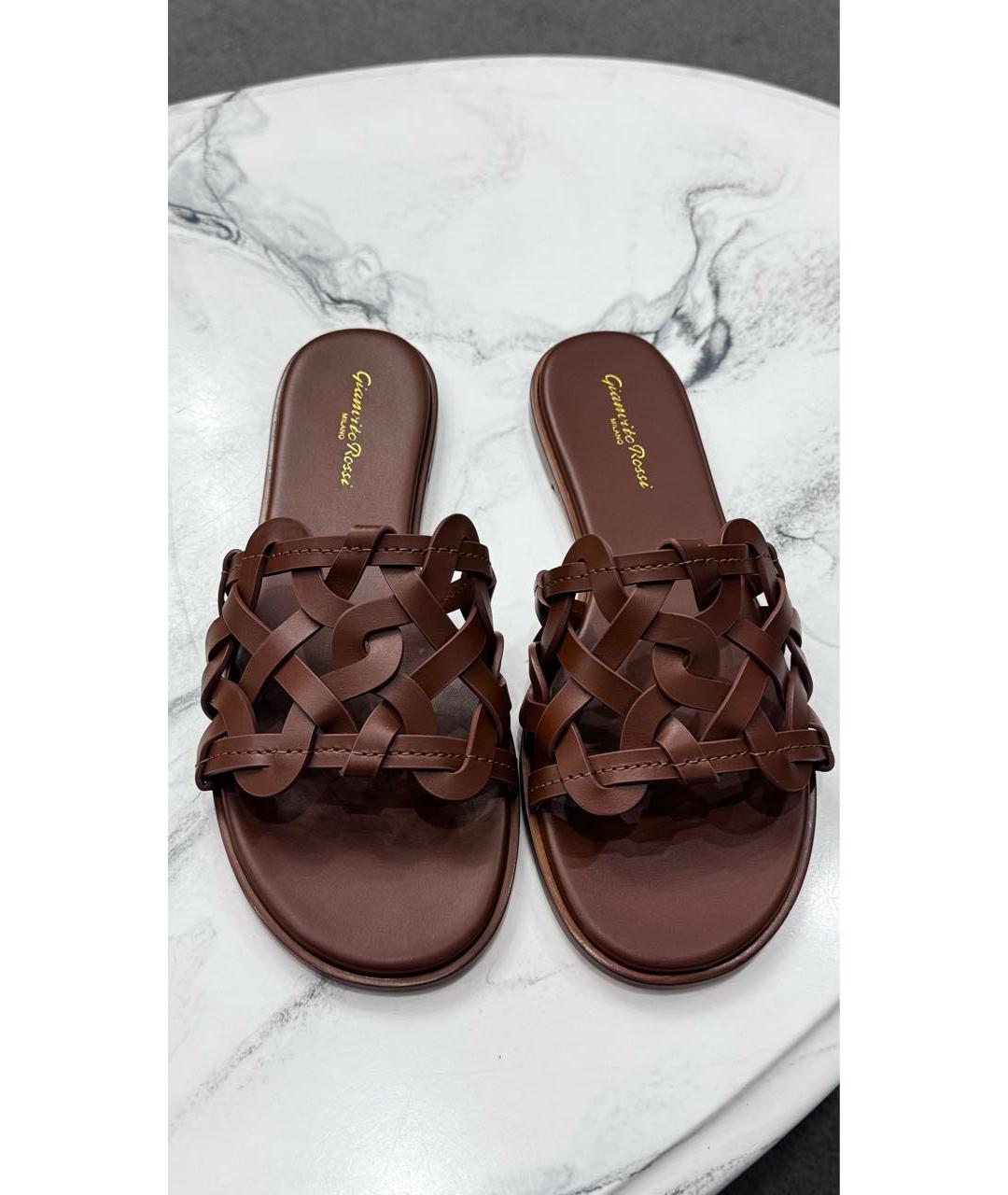 GIANVITO ROSSI Коричневые кожаные шлепанцы, фото 3