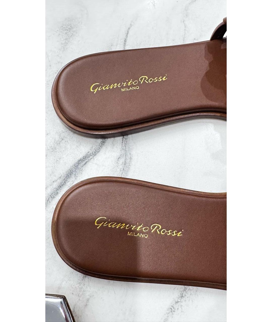 GIANVITO ROSSI Коричневые кожаные шлепанцы, фото 5