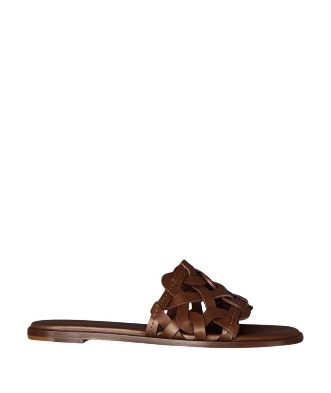 GIANVITO ROSSI Коричневые кожаные шлепанцы, фото 1