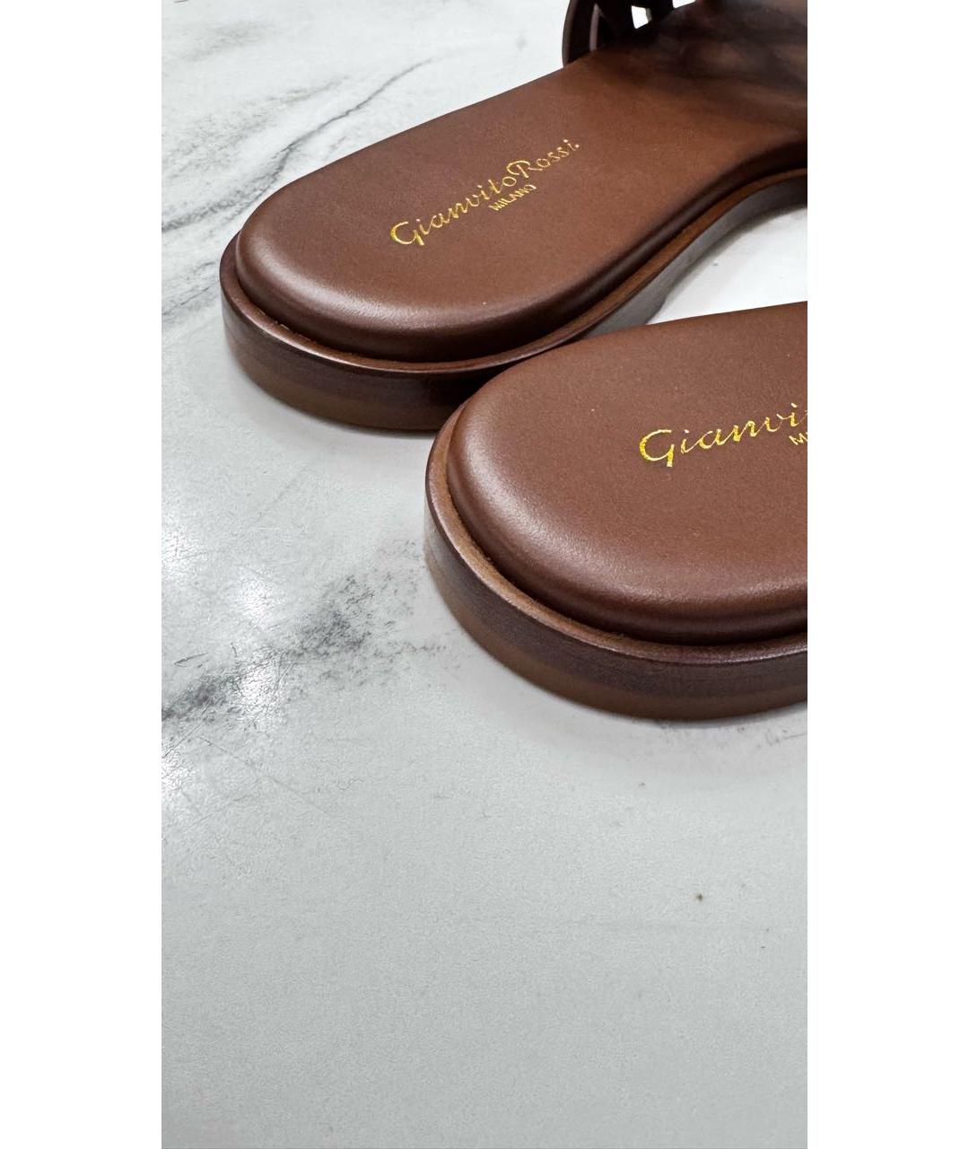 GIANVITO ROSSI Коричневые кожаные шлепанцы, фото 6