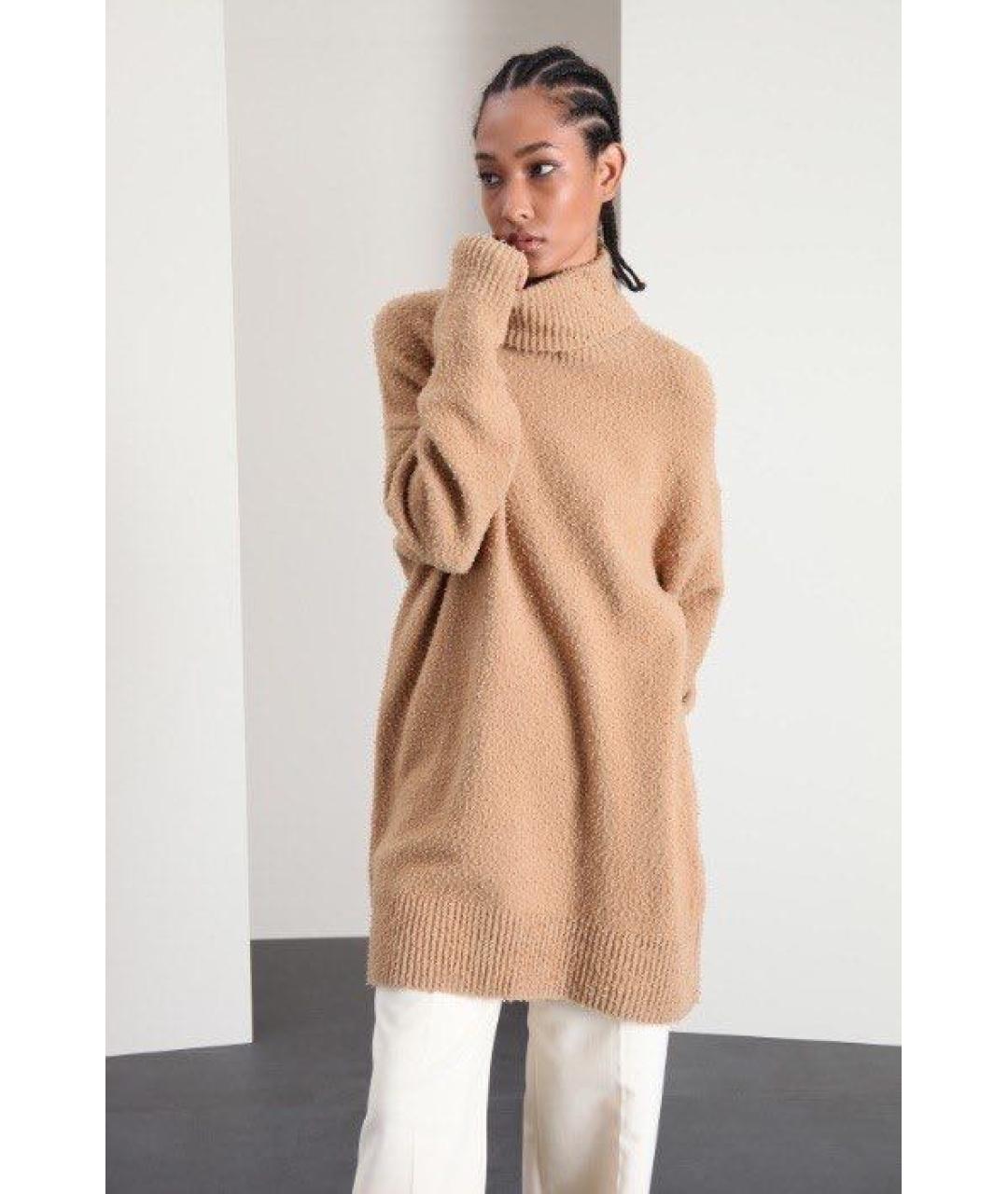 SPORTMAX Бежевое шерстяное повседневное платье, фото 4