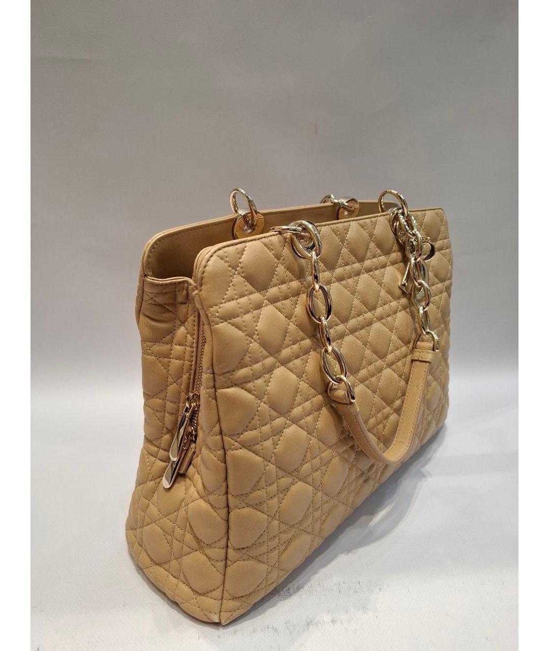 CHRISTIAN DIOR Бежевая кожаная сумка тоут, фото 2