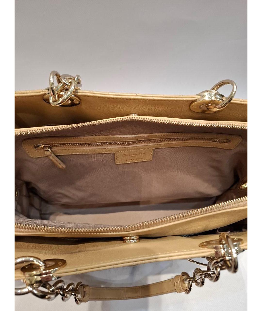 CHRISTIAN DIOR Бежевая кожаная сумка тоут, фото 4