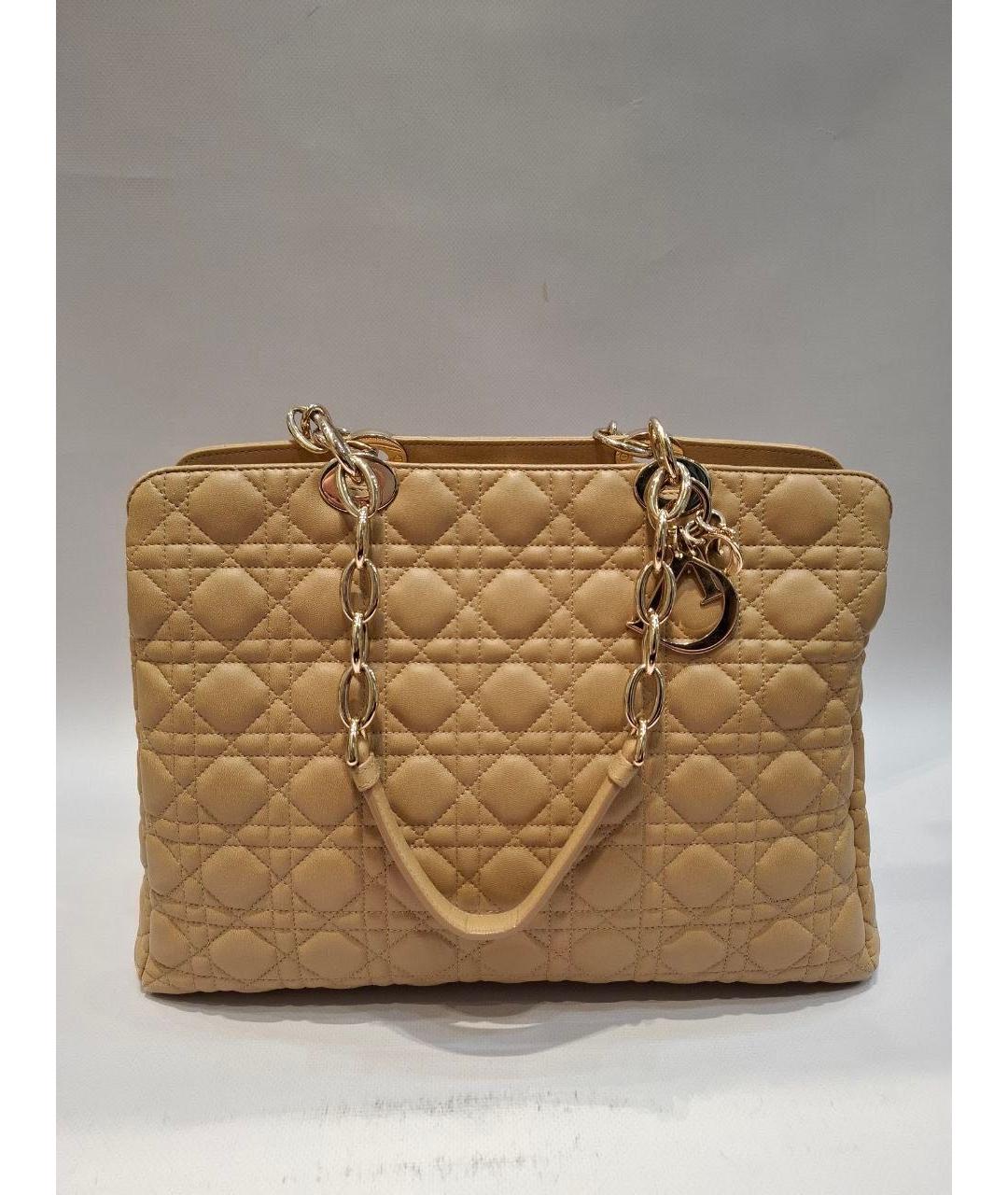 CHRISTIAN DIOR Бежевая кожаная сумка тоут, фото 5