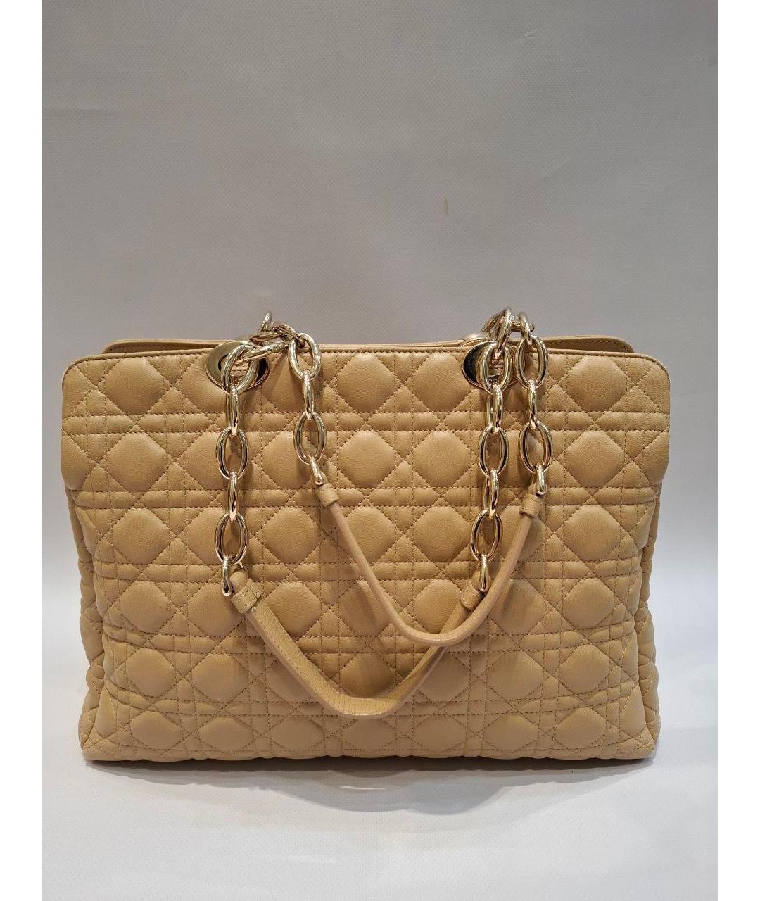 CHRISTIAN DIOR Бежевая кожаная сумка тоут, фото 3