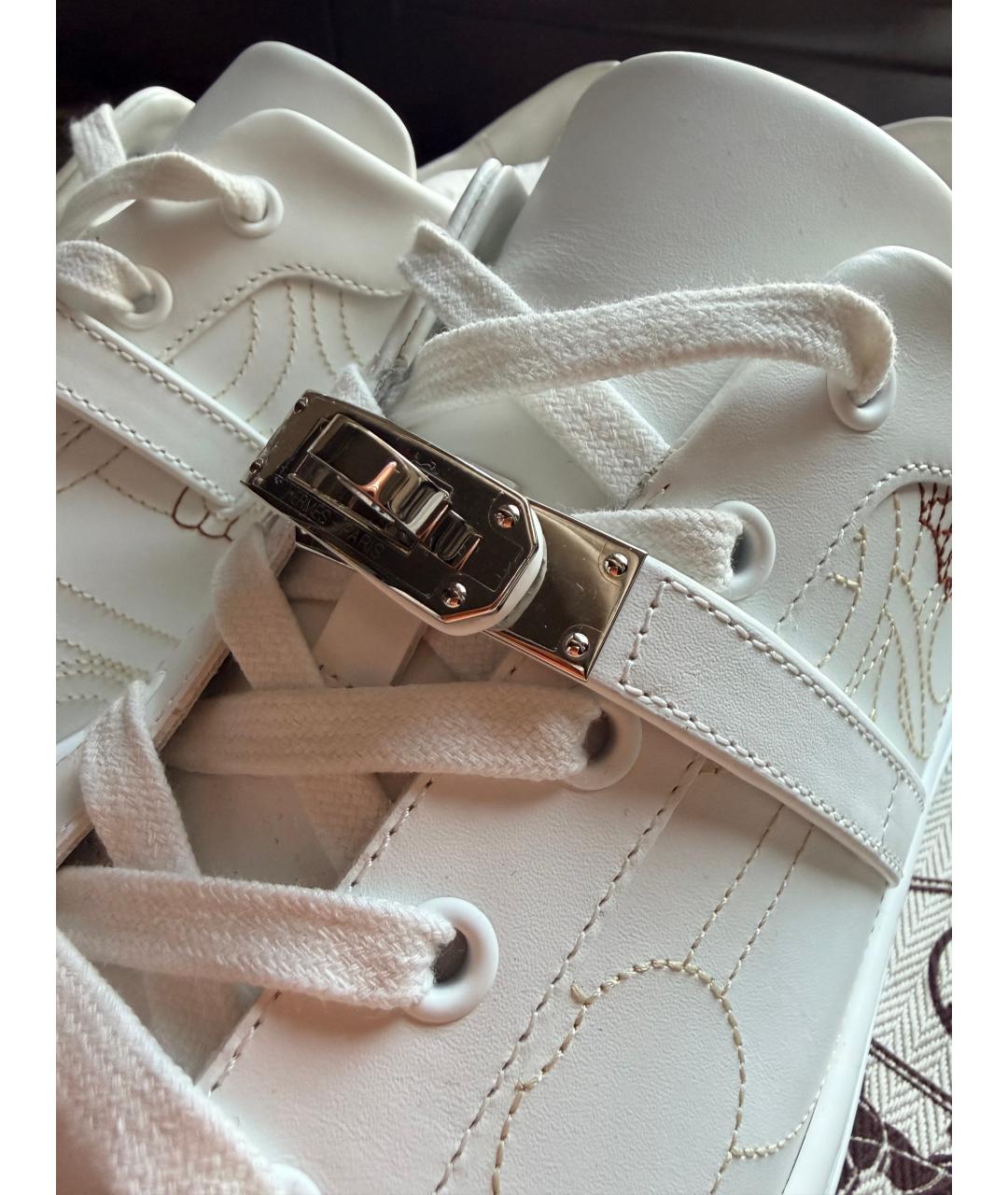 HERMES Белые кожаные кеды, фото 7