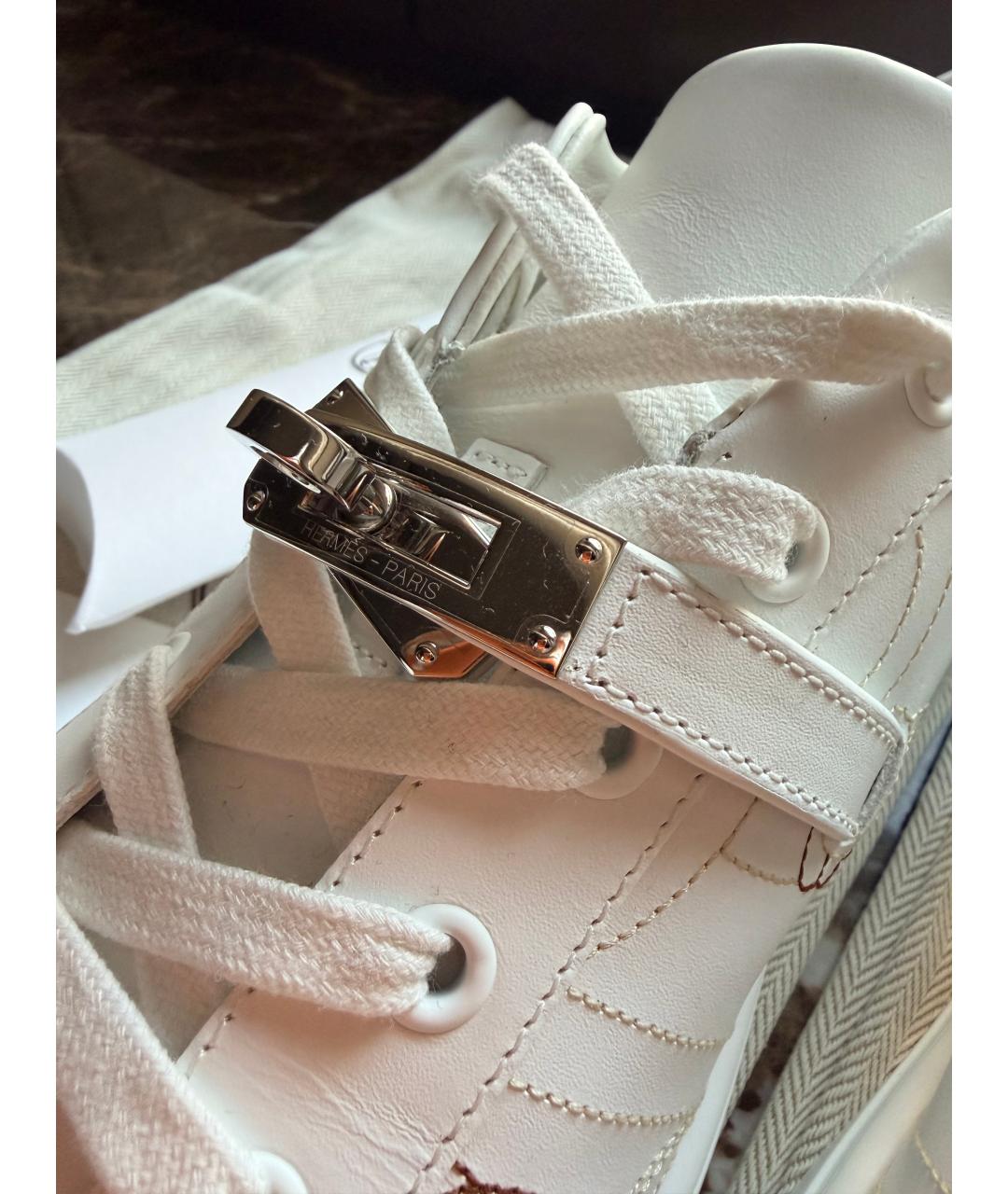 HERMES Белые кожаные кеды, фото 6