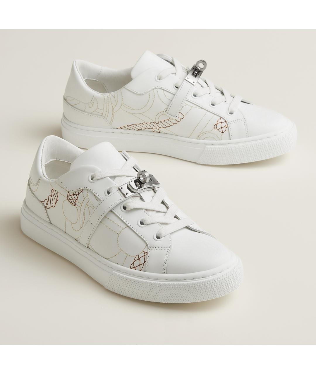 HERMES Белые кожаные кеды, фото 2