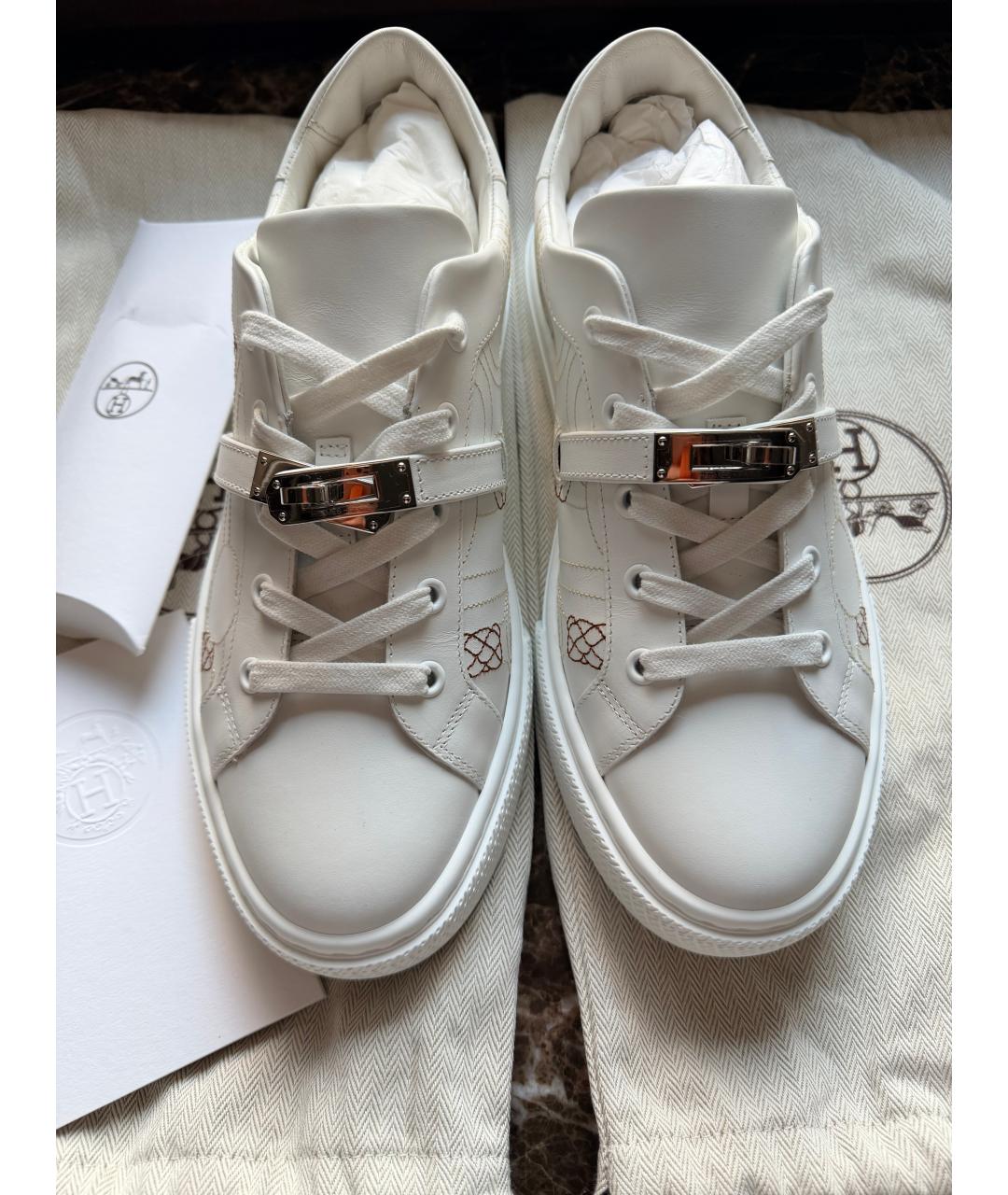 HERMES Белые кожаные кеды, фото 5