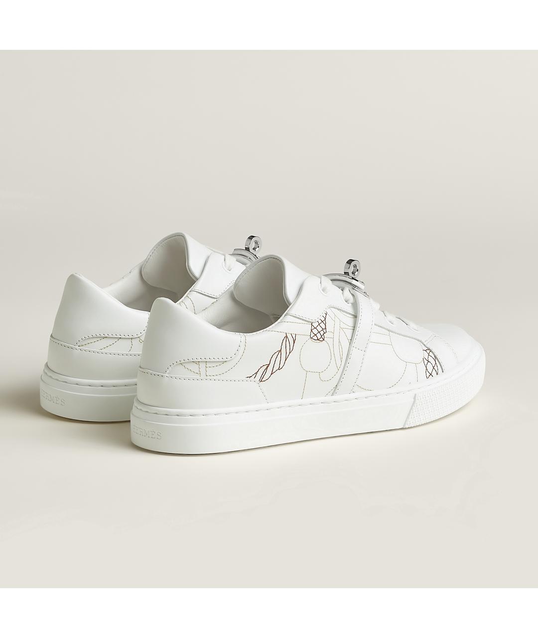 HERMES Белые кожаные кеды, фото 4