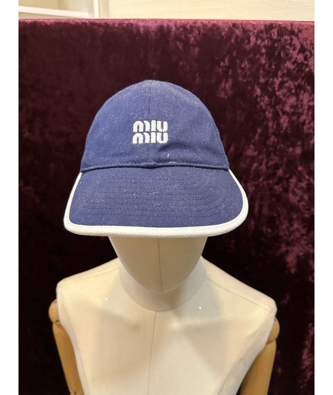 MIU MIU Темно-синяя хлопковая кепка, фото 4