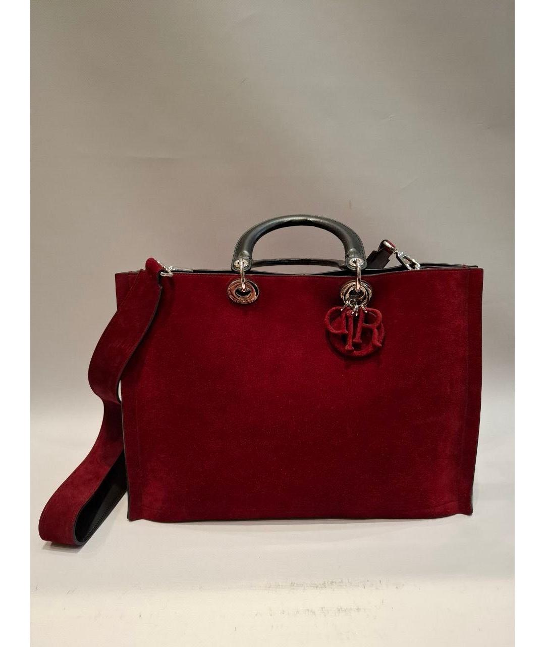 CHRISTIAN DIOR Бордовая замшевая сумка с короткими ручками, фото 5