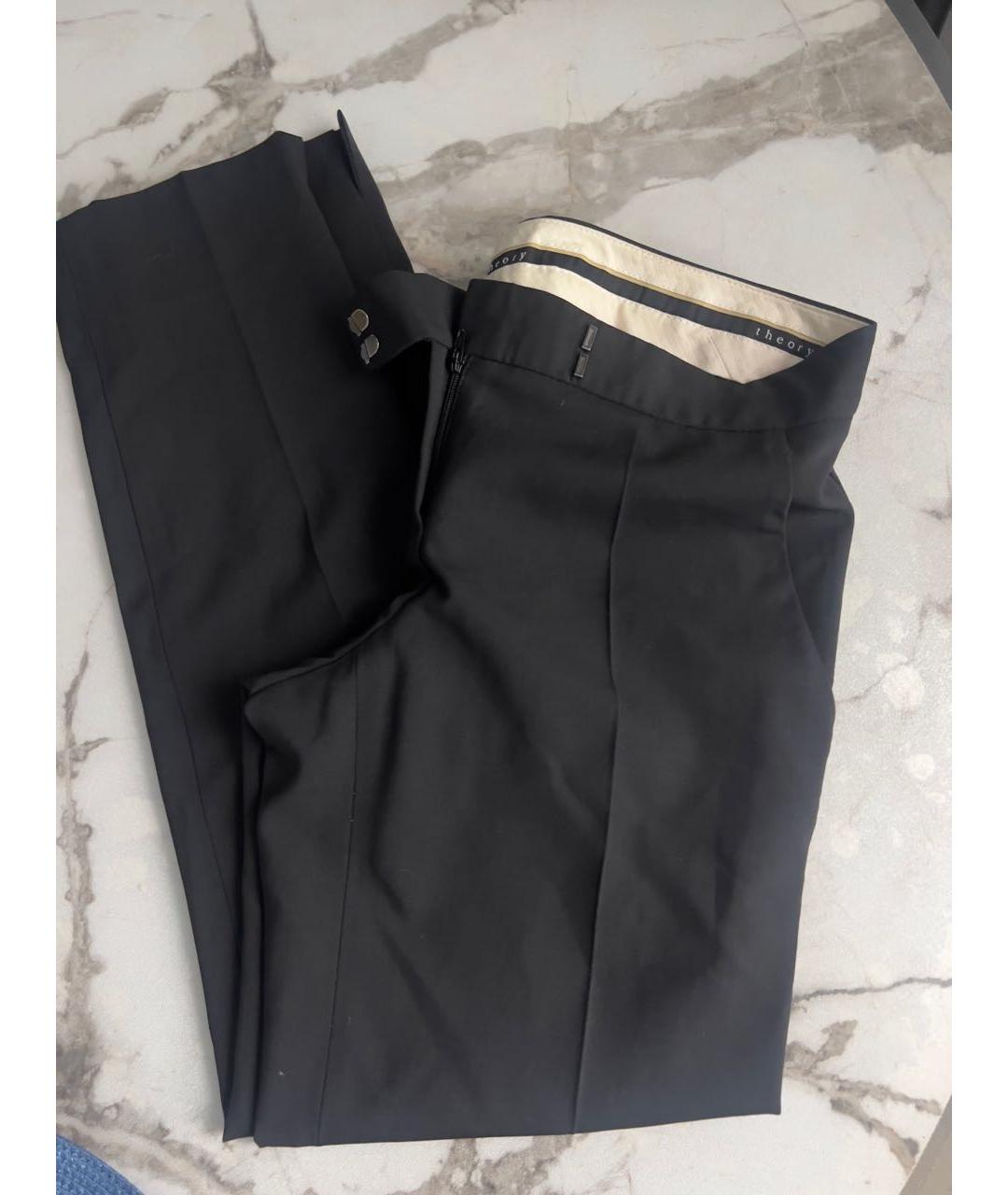 THEORY Черные полиэстеровые прямые брюки, фото 2
