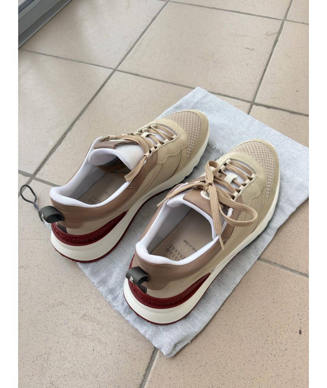 BRUNELLO CUCINELLI Бежевые замшевые низкие кроссовки / кеды, фото 3