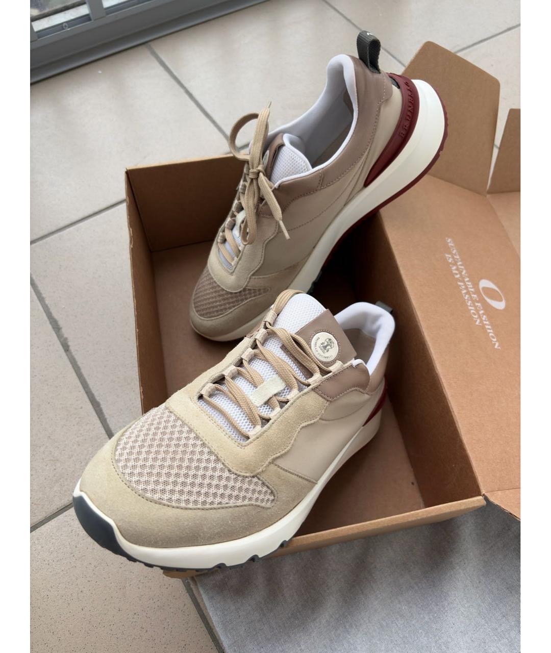 BRUNELLO CUCINELLI Бежевые замшевые низкие кроссовки / кеды, фото 6