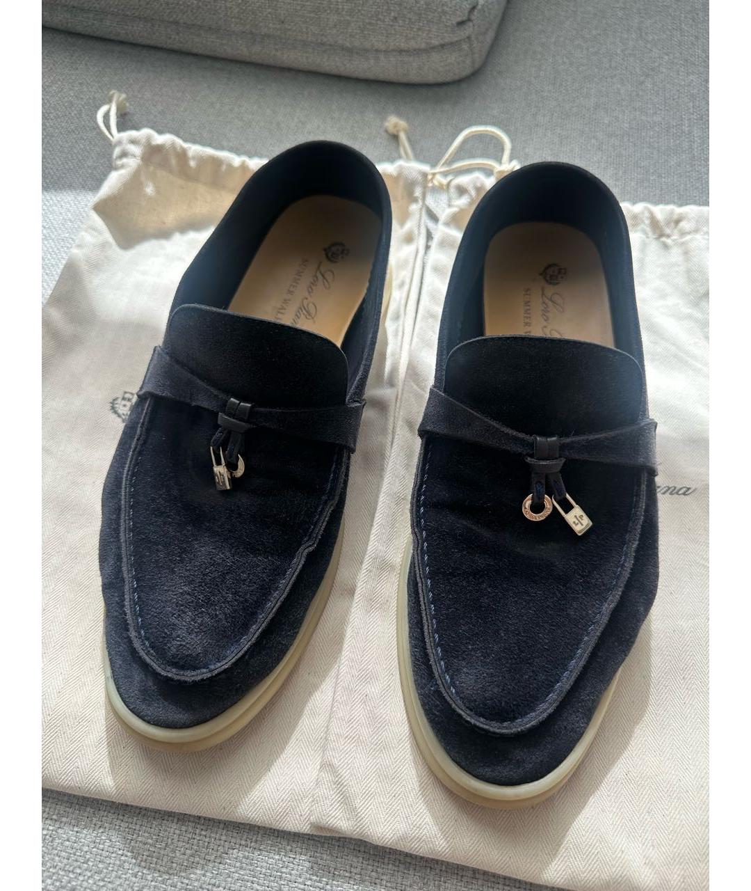 LORO PIANA Темно-синие замшевые лоферы, фото 2