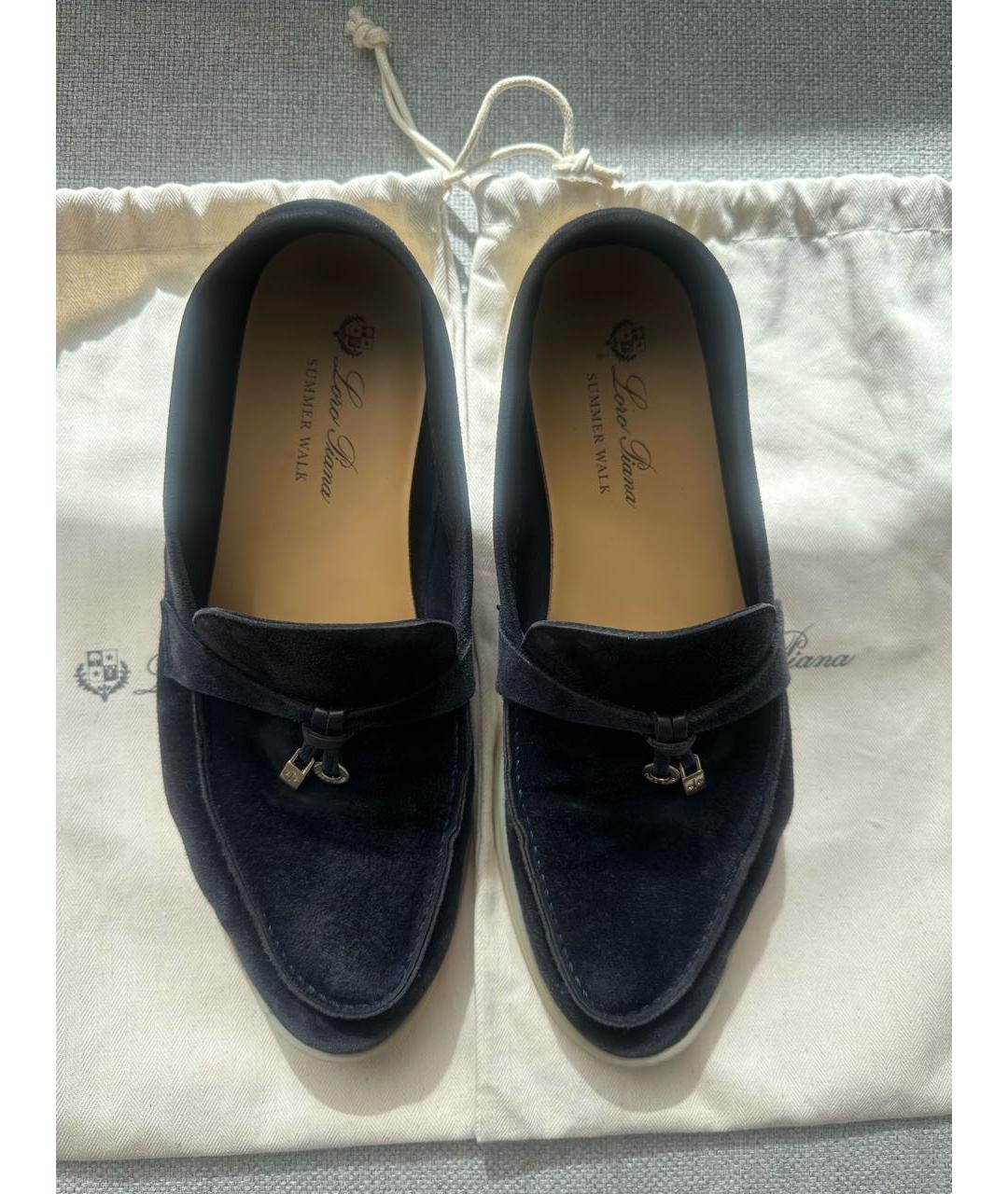 LORO PIANA Темно-синие замшевые лоферы, фото 3