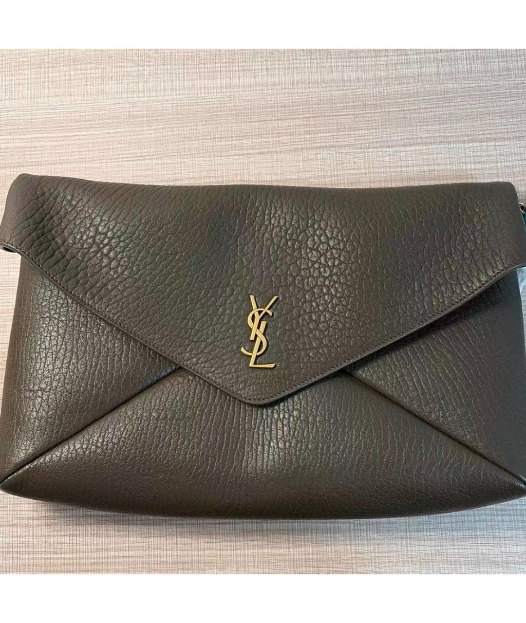 SAINT LAURENT Хаки кожаная сумка через плечо, фото 7