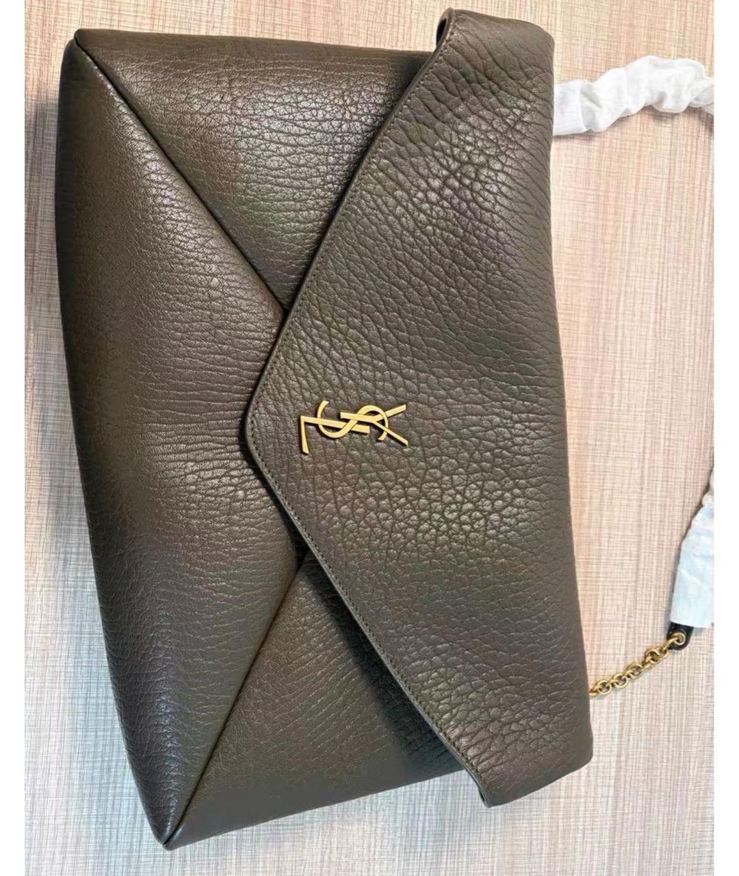 SAINT LAURENT Хаки кожаная сумка через плечо, фото 6