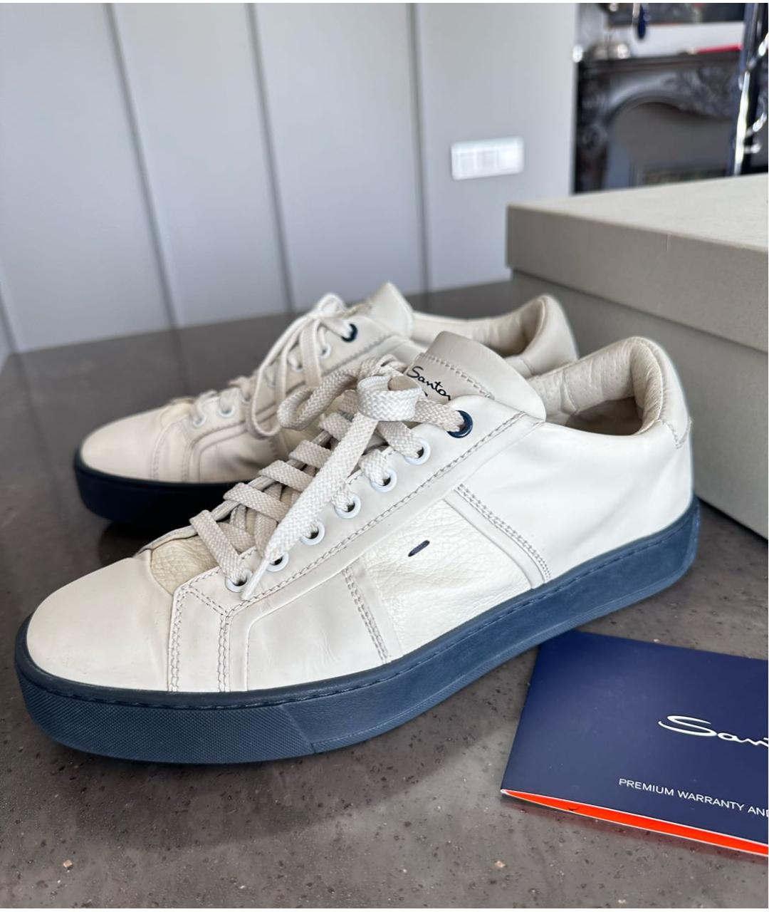 SANTONI Белые кожаные низкие кроссовки / кеды, фото 9