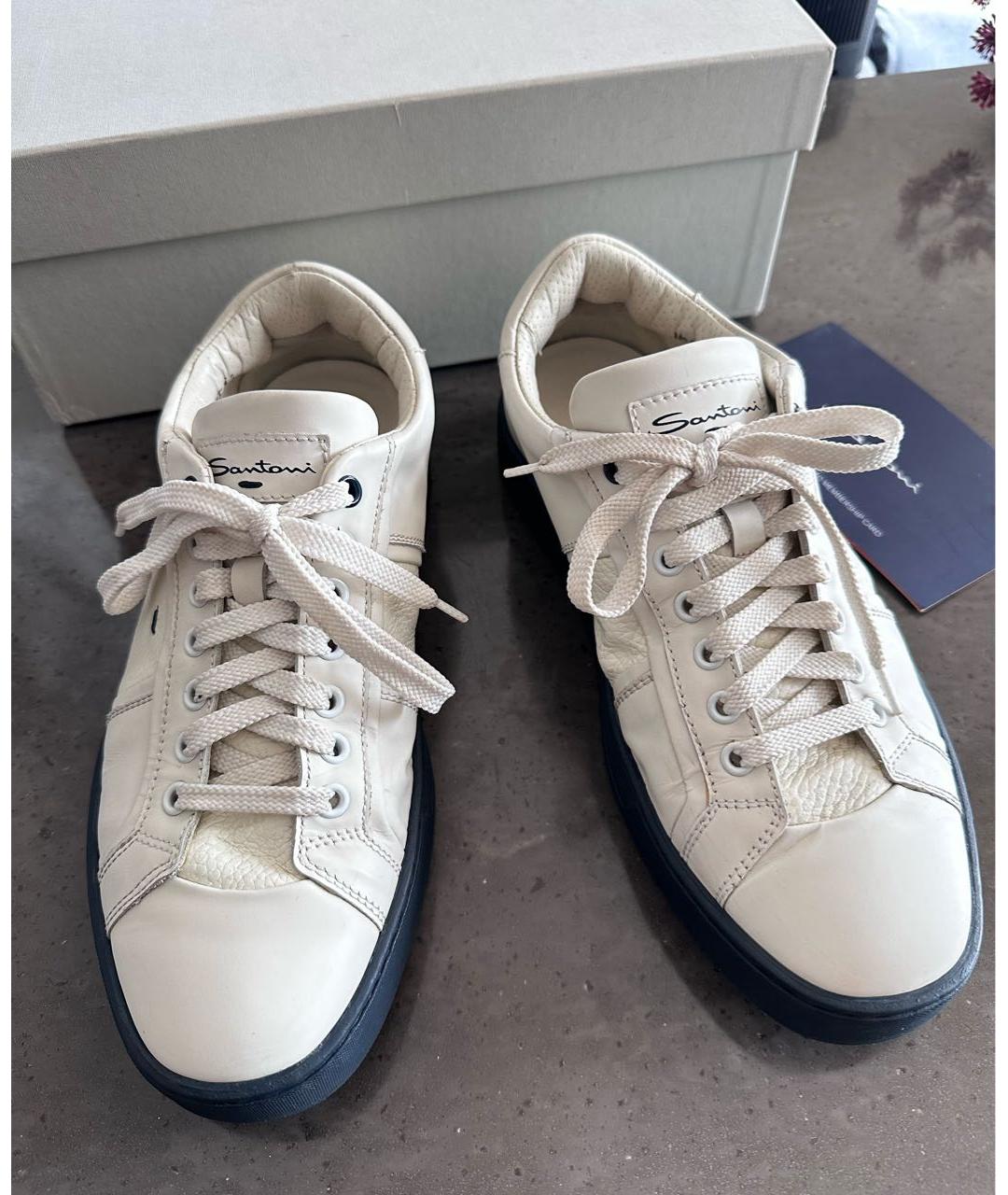 SANTONI Белые кожаные низкие кроссовки / кеды, фото 2
