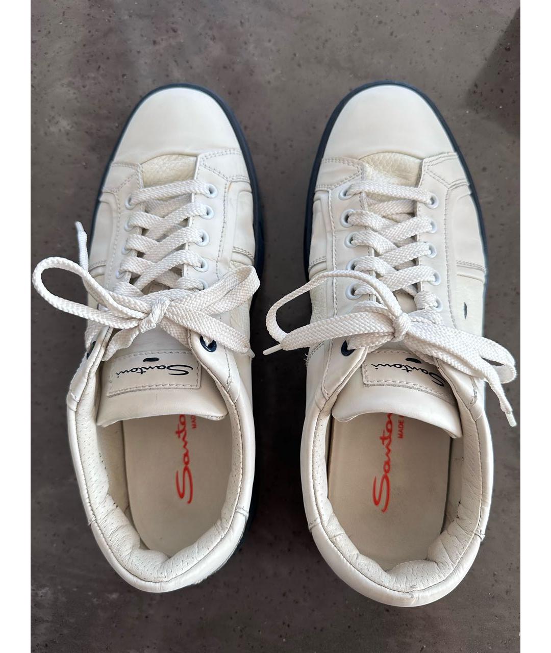 SANTONI Белые кожаные низкие кроссовки / кеды, фото 3