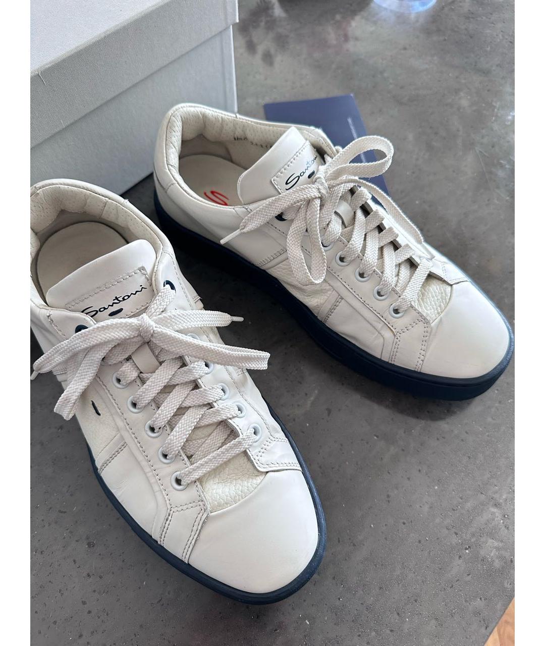 SANTONI Белые кожаные низкие кроссовки / кеды, фото 6