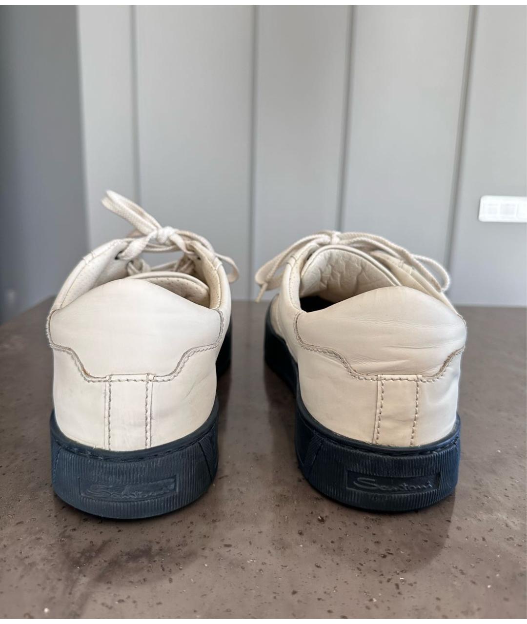 SANTONI Белые кожаные низкие кроссовки / кеды, фото 4