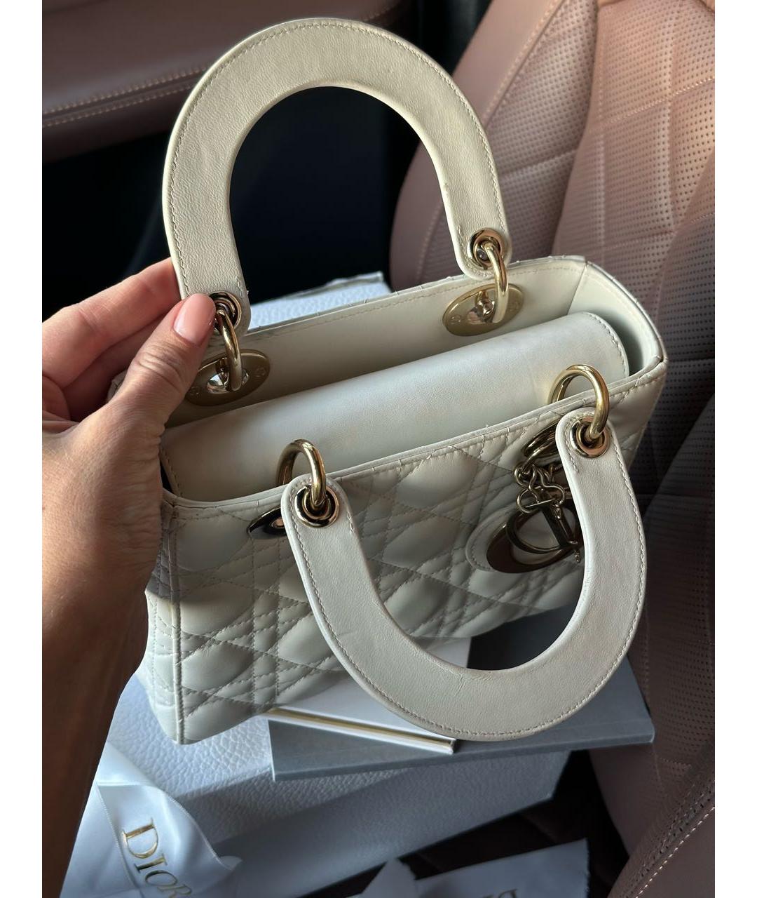 CHRISTIAN DIOR Белая кожаная сумка с короткими ручками, фото 3