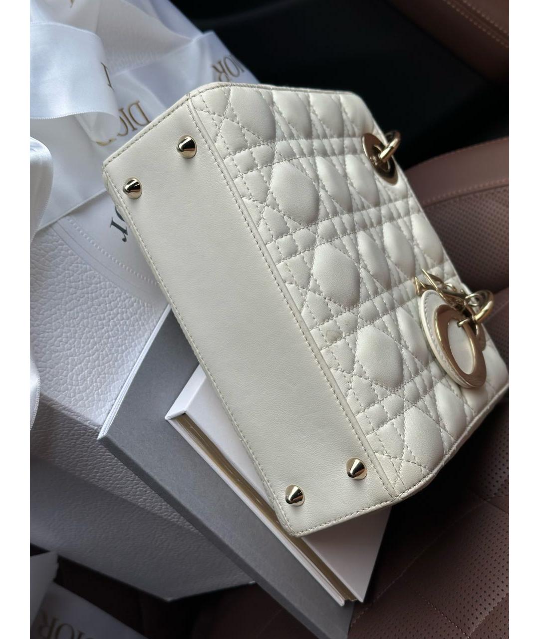 CHRISTIAN DIOR Белая кожаная сумка с короткими ручками, фото 2