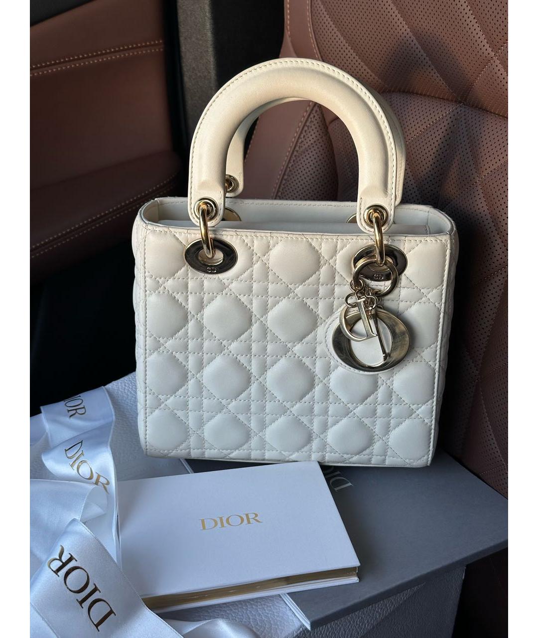 CHRISTIAN DIOR Белая кожаная сумка с короткими ручками, фото 8