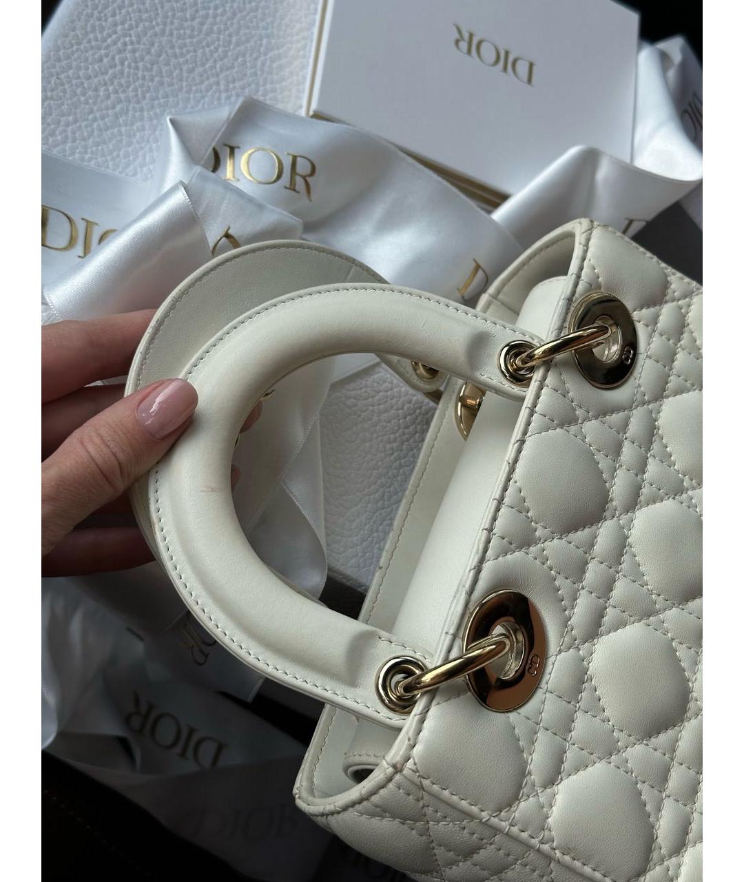 CHRISTIAN DIOR Белая кожаная сумка с короткими ручками, фото 5