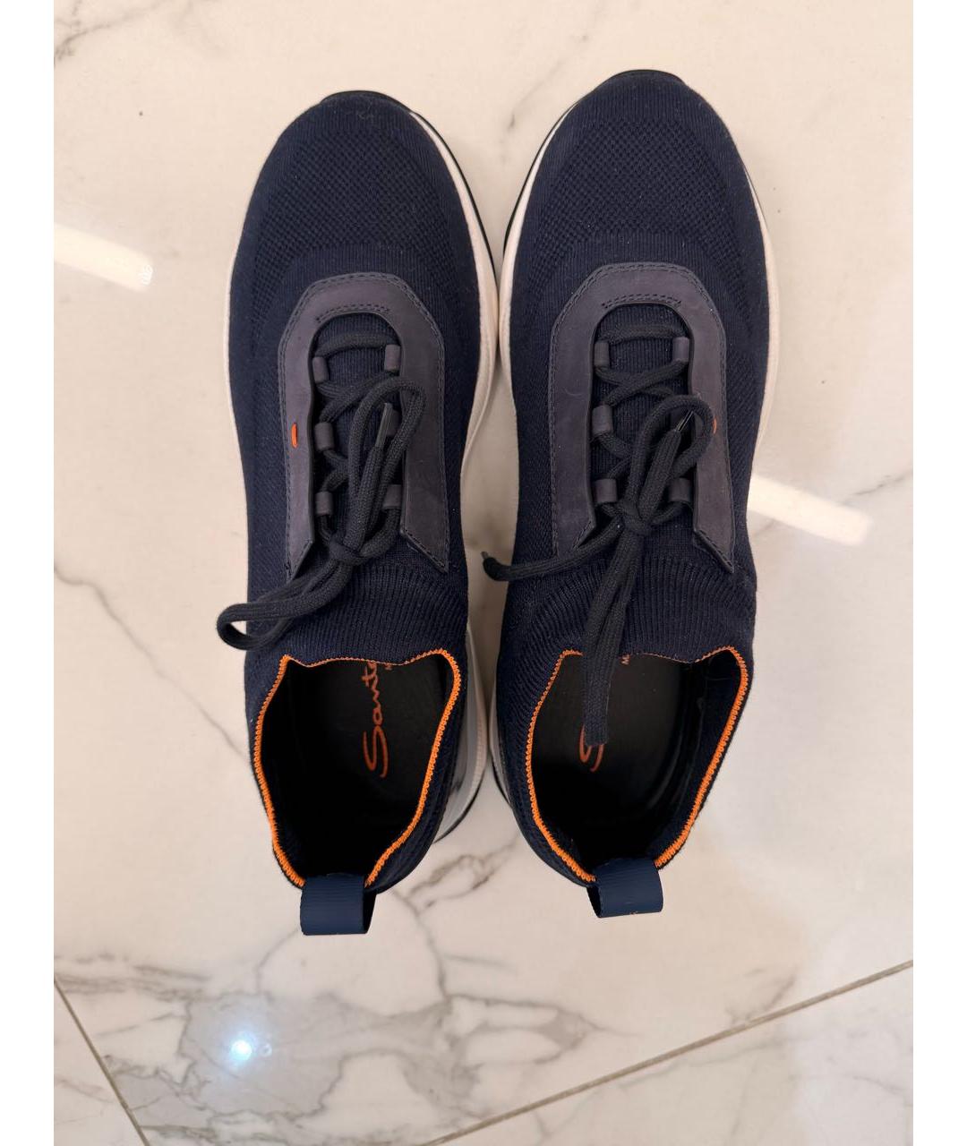 SANTONI Темно-синие текстильные низкие кроссовки / кеды, фото 3