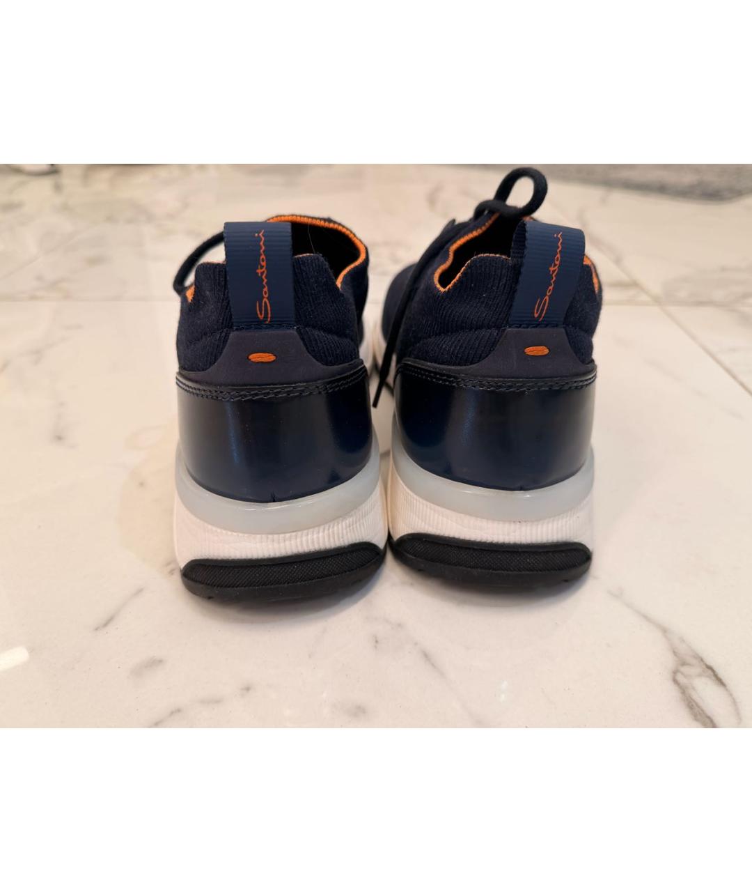 SANTONI Темно-синие текстильные низкие кроссовки / кеды, фото 4