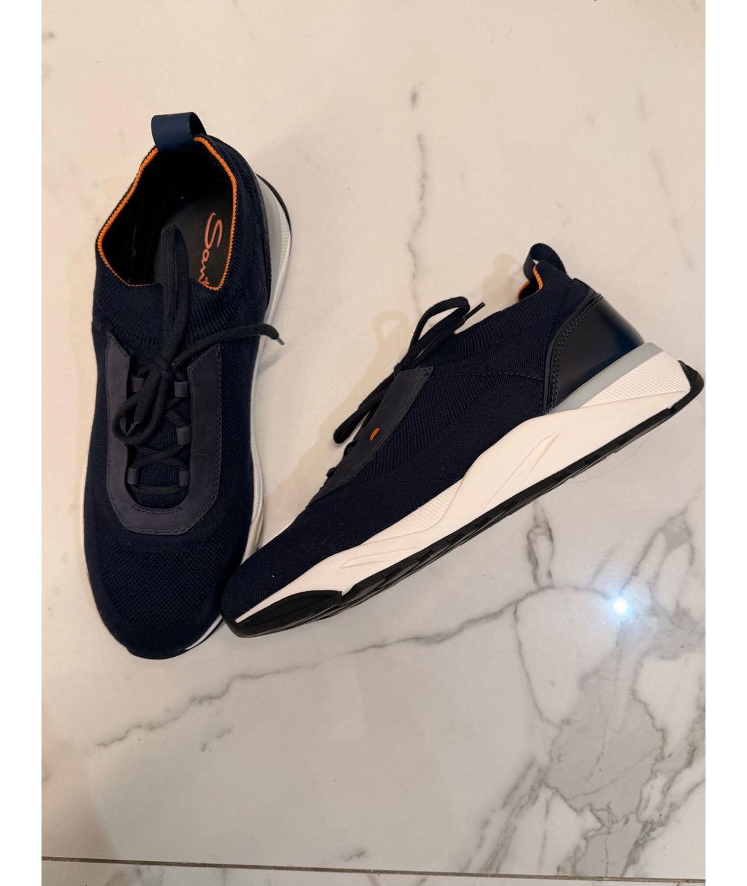 SANTONI Темно-синие текстильные низкие кроссовки / кеды, фото 5