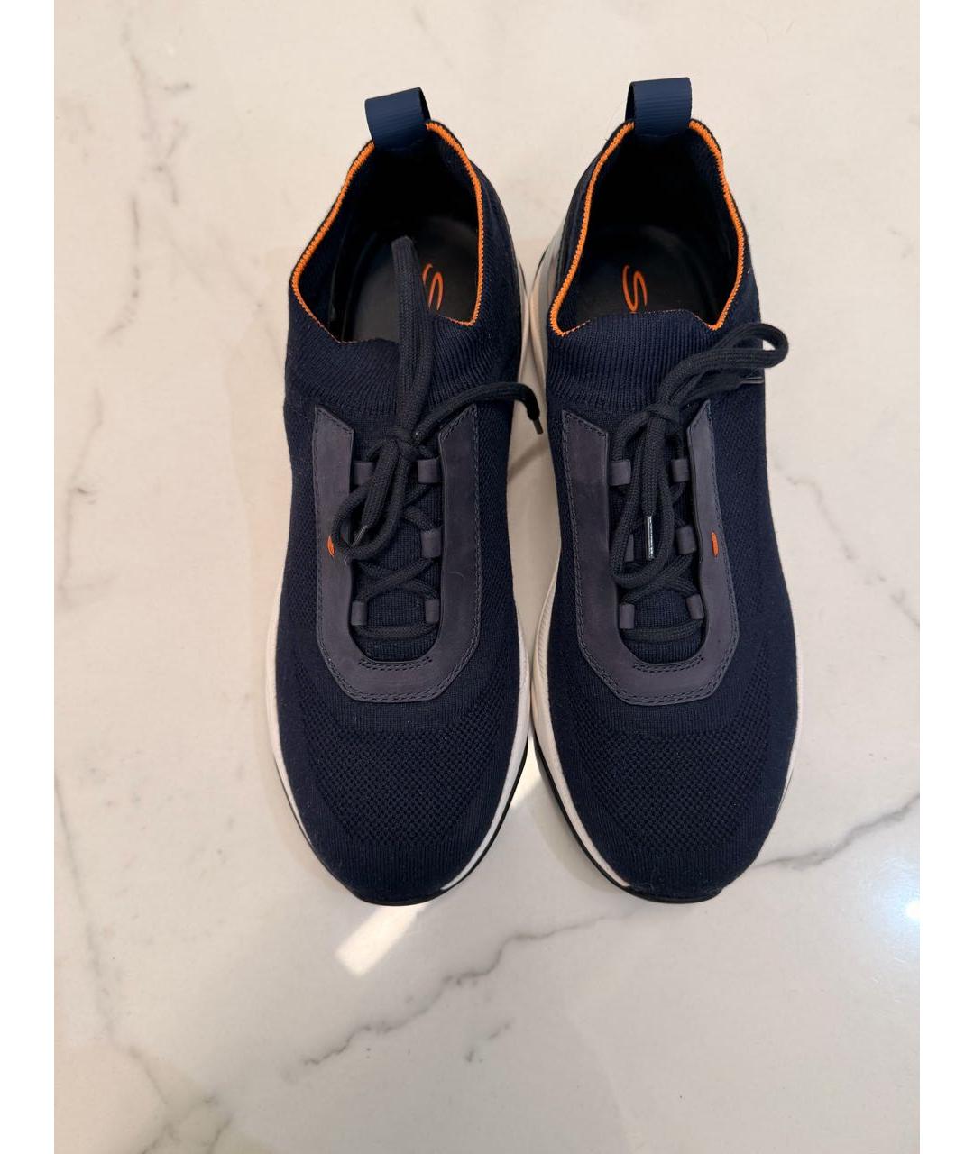 SANTONI Темно-синие текстильные низкие кроссовки / кеды, фото 2