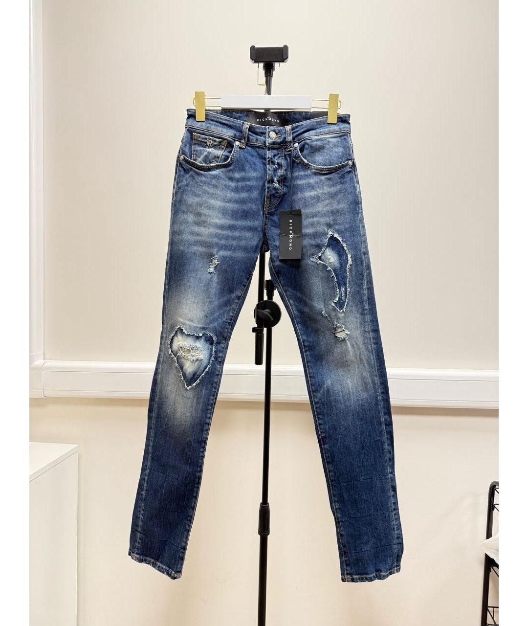 JOHN RICHMOND Синие хлопковые джинсы слим, фото 5