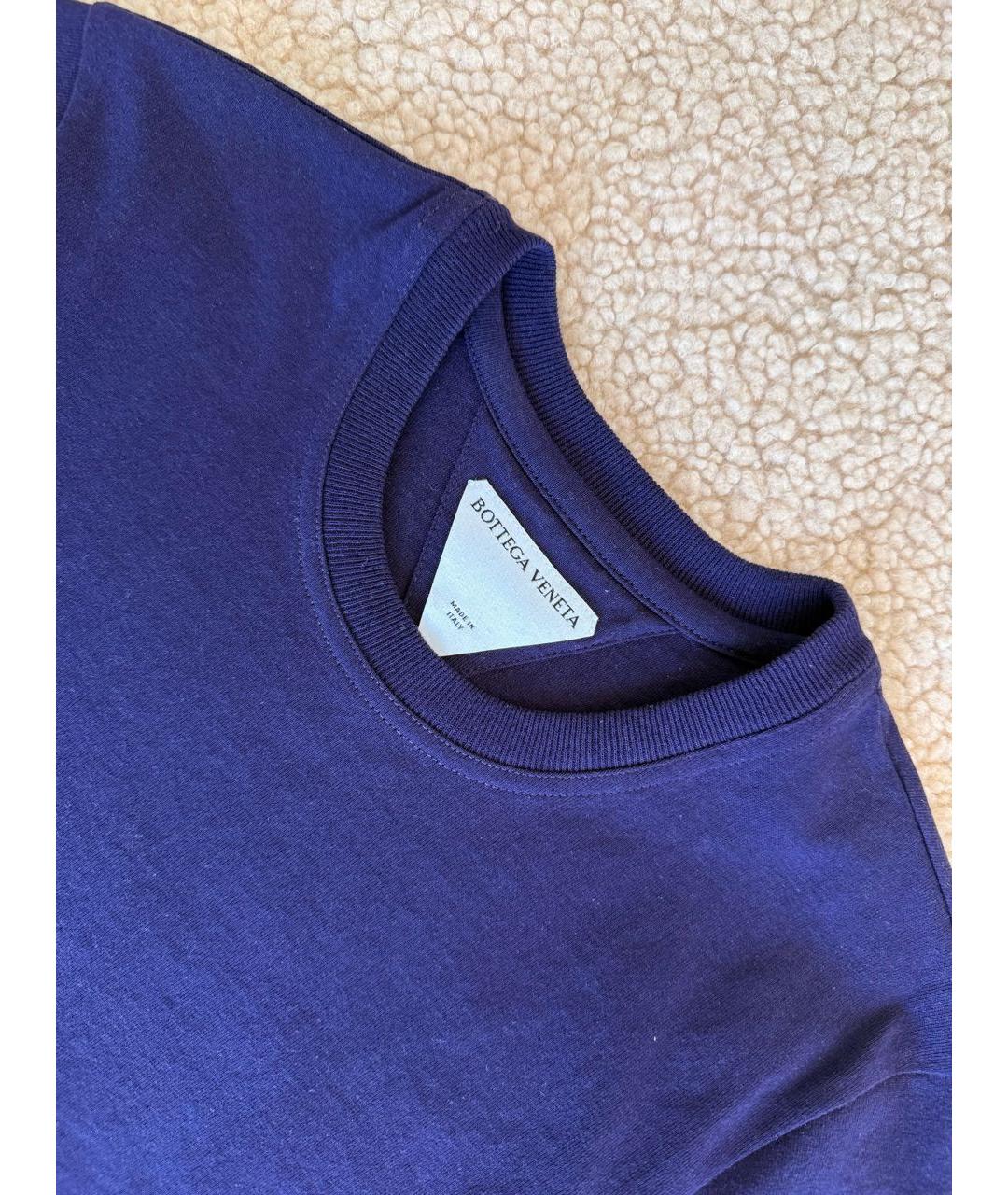BOTTEGA VENETA Темно-синяя хлопковая футболка, фото 2