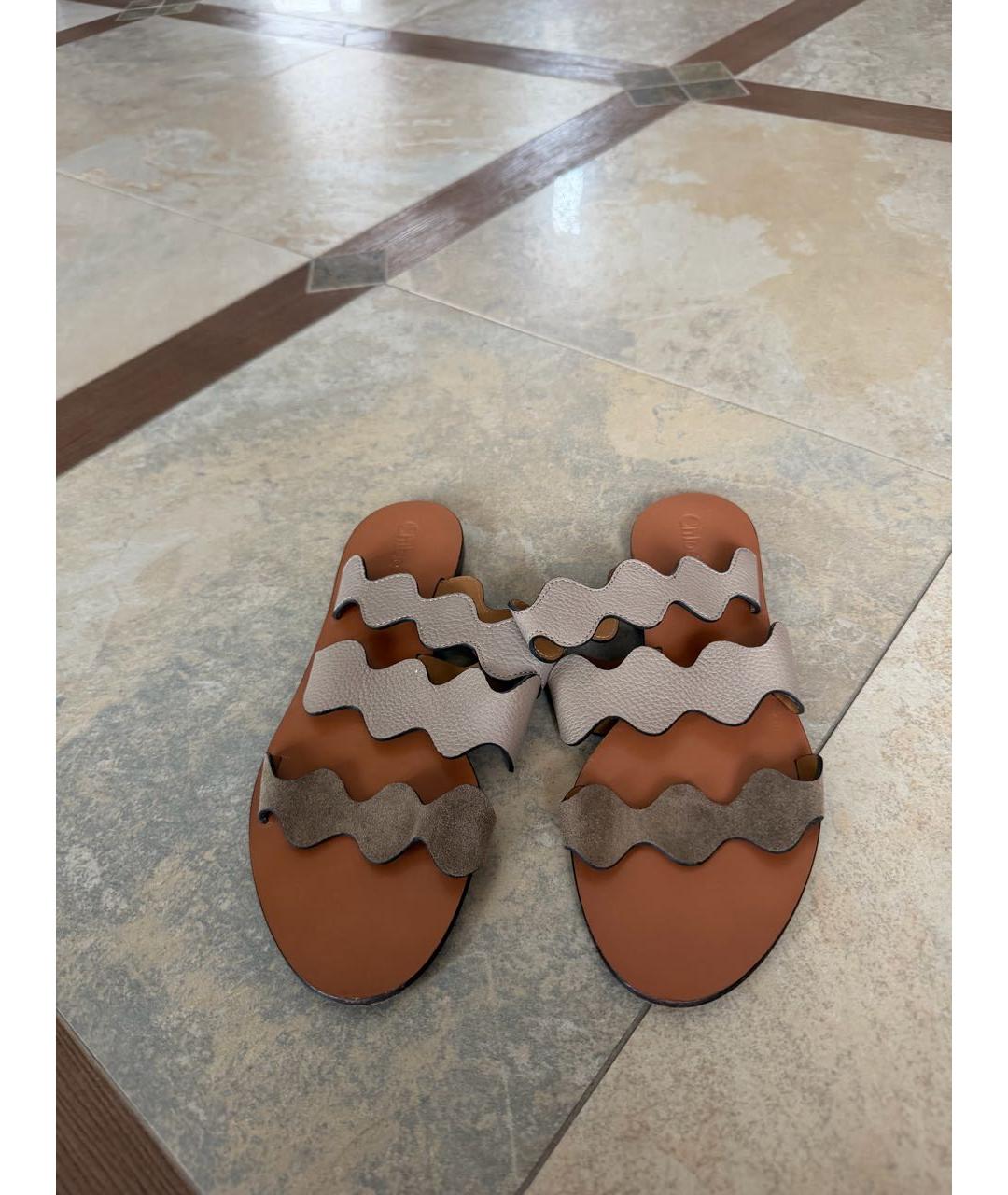 CHLOE Бежевые кожаные босоножки, фото 4