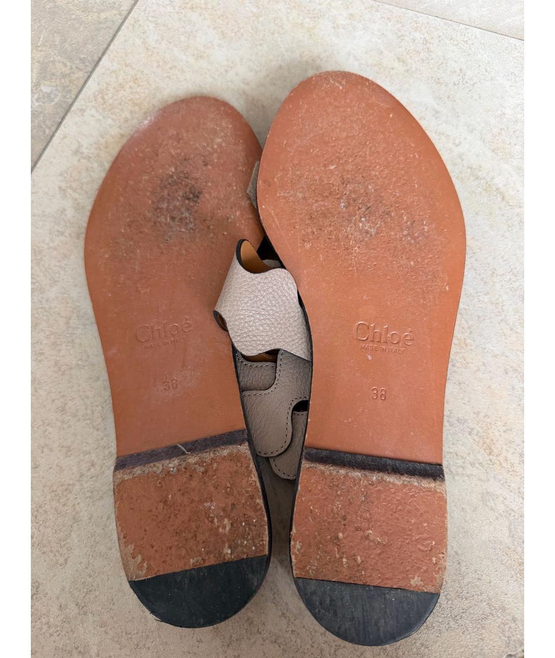 CHLOE Бежевые кожаные босоножки, фото 5