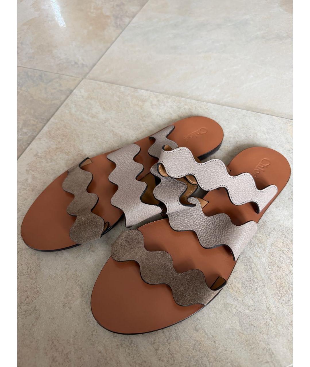 CHLOE Бежевые кожаные босоножки, фото 3