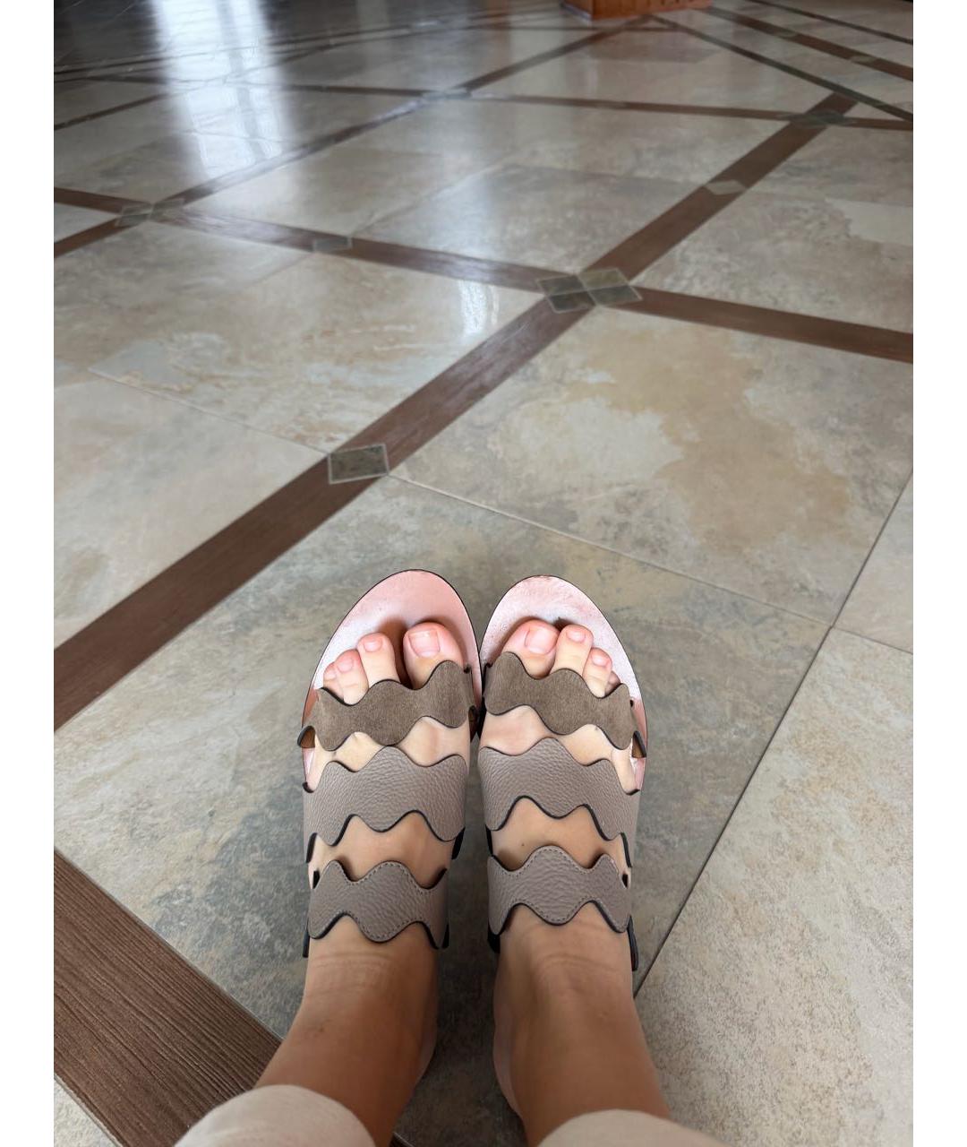 CHLOE Бежевые кожаные босоножки, фото 6