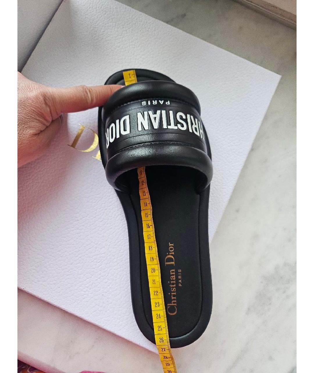 CHRISTIAN DIOR Черные кожаные шлепанцы, фото 3